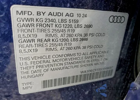 2025 Audi Q3 Premium S Line 45 z USA, uszkodzony, nr VIN WA1DECF33S1008087